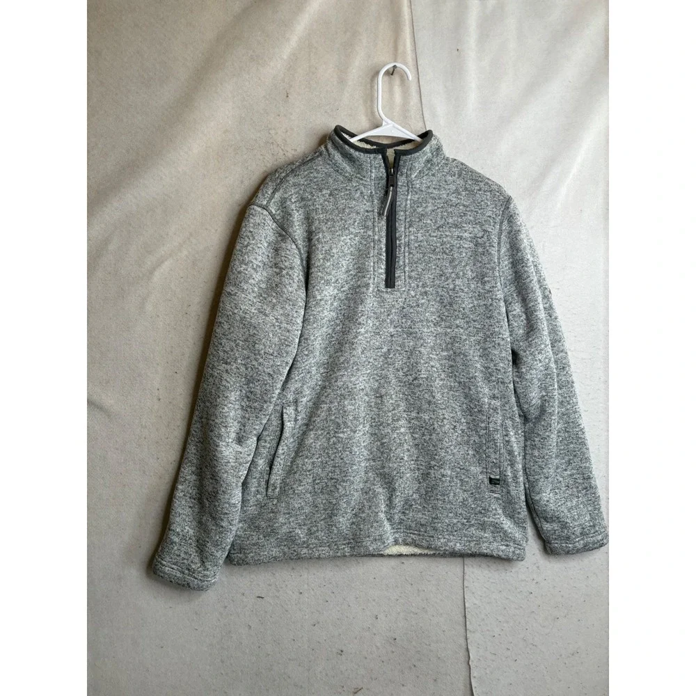 Orvis Mens Gray Heather Sherpa Lined Quarter Zip Fleece Pullover Sweater Medium